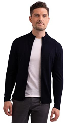 CASH-MERE.CH 100% Kaschmir Herren Pullover Cardigan mit Reißverschluss | Strickjacke mit Reißverschluss 2-fädig (Blau/Marine Blau, M)