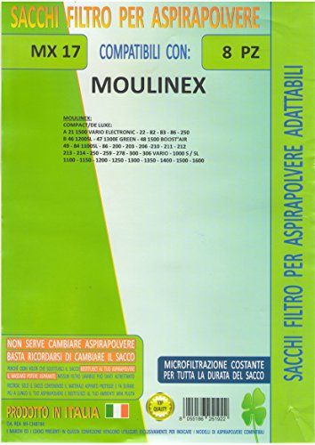 MFMX17 Lot de 8 sacs de rechange Moulinex compatibles avec tous les modèles indiqués sur la photo.