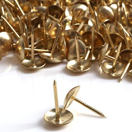 200x Brass Decorative Upholstery Nails - 10mm Domed Head Fabric Furniture Tacks