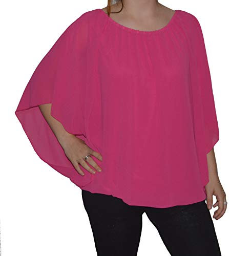 orientalhaus.de Italy Bluse Tunika Lagenlook Chiffon Ballon Fledermaus Ärmel Top (Pink)