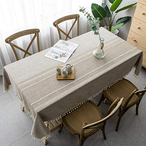 Pahajim Tablecloth Rectangular Table Cloth Cotton Linen Tassel Wipe Clean Washable Tablecloth Wrinkle Freefor Kitchen, Dinning,Party Tabletop Decoration(Brown,55 x 71 inch)