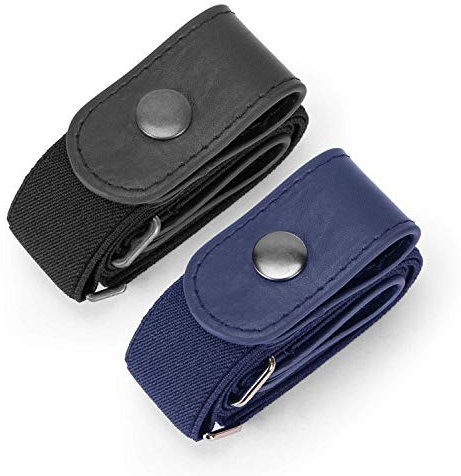 JasGood 2 Pack Schnallenfrei Elastischer Gürtel für Damen oder Herren, Ohne Schnalle Keine Ausbuchtung Unsichtbare Gürtel, Schwarz/Blau, 46cm(Für Hosengrößen 55cm-90cm)