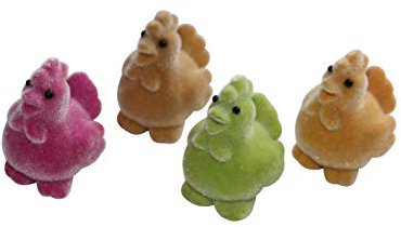 F&D 4 STK Huhn gelb orange pink grün Osterdeko Lustig Gesteckdeko Floristik Hühner Küken Ostern Deko Tiere Frühlingsdeko Osterschmuck