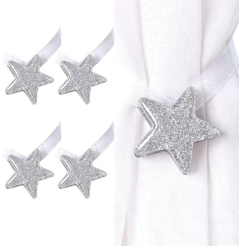POFET 4 Stück Magnet Vorhangschnalle, Vorhang Raffhalter Gardinen, Stern Magnet Vorhang Clips, Gardinen Raffhalter, Gardine Raffhalter Clips, für Indoor Bürofenster Vorhanghalterung Dekoration