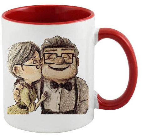 Carl and Ellie up Themed Coffee Tea Cocoa Soup Daily use Mug Birthday Party gage Keepsake C Handle Unique Ceramic Cup Mug. (Red Inside and Handle)