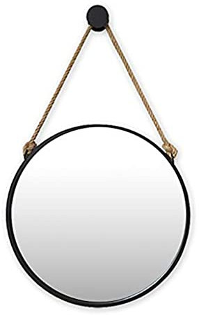 Grand Miroir Mural Rond Noir, Miroir de Salon de Salle de Bain avec Cadre en Fer forgé avec Corde de Chanvre , Miroir décoratif Suspendu (Taille: 40cm / 15,7 -80cm / 31,5)