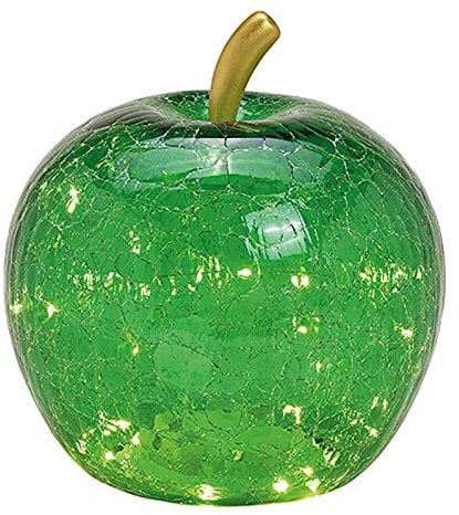 Lampe Apfel (S) Glas, Dunkelgrün, Apfel Lampe mit LED Lichterkette, Dekoleuchte, Dekolampe, Tischleuchte, Apfellampe