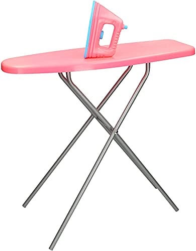 Unibos Kids Role Play Set Toy Pink Plastic Ironing Board with Iron and Foldable Metal Legs