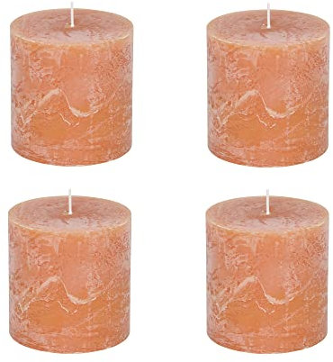 Stumpenkerzen Rustic 4er Set - Stumpenkerze, Blockkerze, Kerze, Adventskranz, Advent - Kein Ruß - Brenndauer: 75 Std. - viele Farben - 10x10 cm (Ginger)