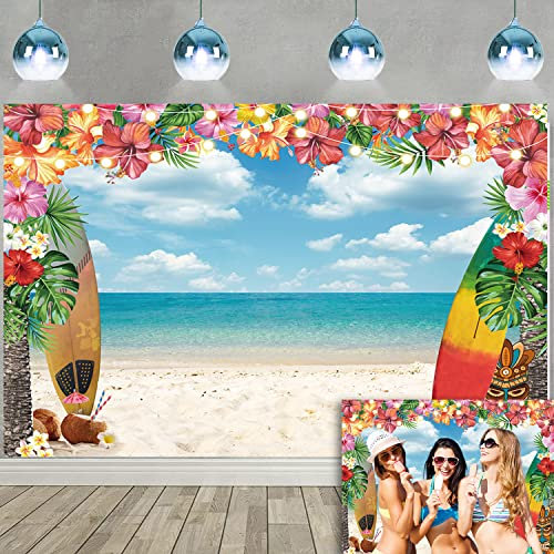 Sommer Aloha Hintergrund Luau Tropische Blumen Blauer Himmel Ozean Surfbrett Hawaii Strand Fotografie Hintergrund neugeborenes Baby dusche Geburtstagsfeier Dekoration Foto Requisiten