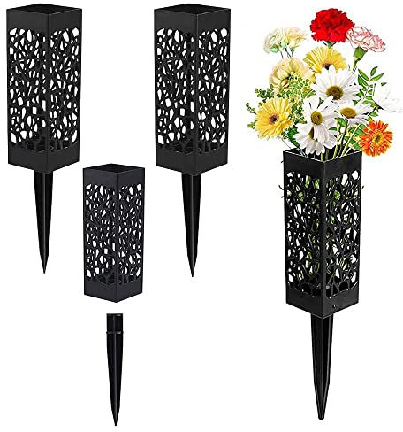 Portafiori tomba, vasi da cimitero con punte per fiori freschi/artificiali, decorazioni per tombe, vasi rettangolari in plastica, per tomba, per esterni, per fiori da terra (4 pezzi)