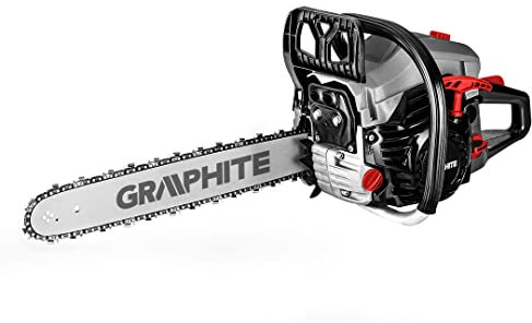 GRAPHITE Benzin Kettensäge 2kW (2.7KM, 18 Stange, 52cm3 Hubraum, 2,7kW, 2-Takt-Verbrennungsmotor, 45cm Stange, automatischer Saugschalter, Tankinhalt 550 cm³, Gewicht 5,53 kg
