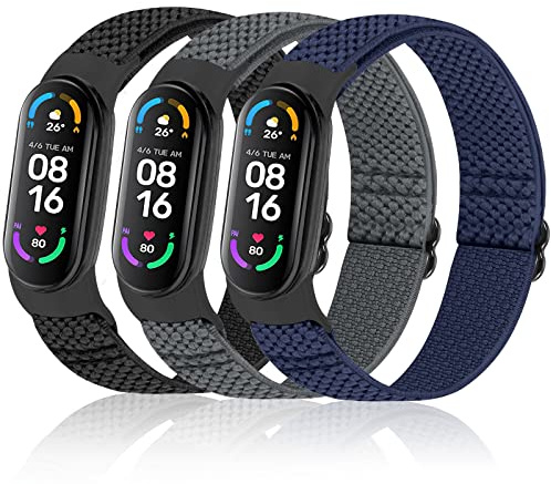 enkic Elastische, verstellbare Uhrenarmbänder, kompatibel mit Xiaomi Mi Band 7/Mi Band 6/Mi Band 5 Armbänder, dehnbare Nylonschlaufe Ersatz Sport Armband für Damen Herren