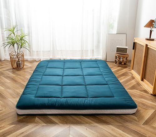 Maxyoyo Futonmatratze, gepolsterte japanische Bodenmatratze, gesteppt, extra dicke klappbare Schlafmatratze, atmungsaktive Bodenliege, als Gästebett, Blau (Bluestone), Einzelbett-Größe