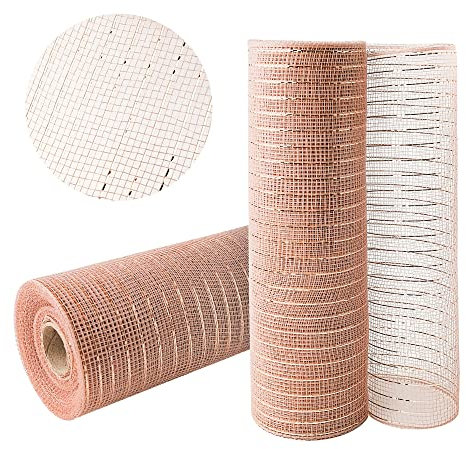 Lot de 2 rouleaux de ruban en maille métallique pour décoration de couronne, sapin de Noël, emballage cadeau, or rose - 25,4 cm x 9,1 m