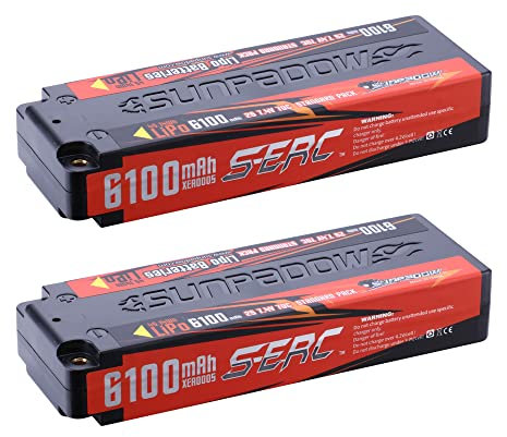 SUNPADOW 7.4V Battery Lipo Battery 2S 6100mAh Hard Case with 4mm Bullet Connector Rechargeable for RC Car Vehicles Tank Truck Racing Hobby(2 Count)