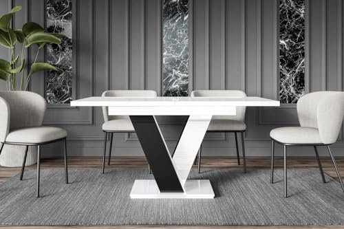 ALTDECOR Esstisch ausziehbar, ideal als Küchentisch, Esszimmertisch - oder Wohnzimmertisch, solide Konstruktion aus Möbelplatte, 120-160x80x75 cm - Hochglanz Weiß/Hochglanz Schwarz - ASIV