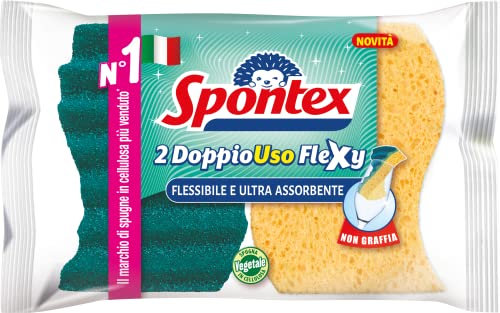 Spontex Fiber and Cellulose Abrasive Sponge, Foam, Yellow, 2 pezzi