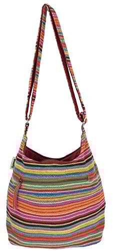 Sunsa Damen Umhängetasche. Hobo Tasche aus gewebter Baumwolle mit verstellbare Henkel. Crossbody Schultertasche mit Streifen Design. Geschenkideen für Frauen