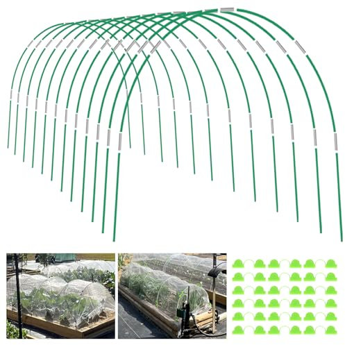 JCKHXG 72 Stück Gartenreifen für Hochbeete, 12 Sets von 2,4 m langen Gewächshausreifen Wachstumstunnel, rostfreier Fiberglas-Stützrahmen für Netz, DIY-Pflanzenstütze für Reihenabdeckung
