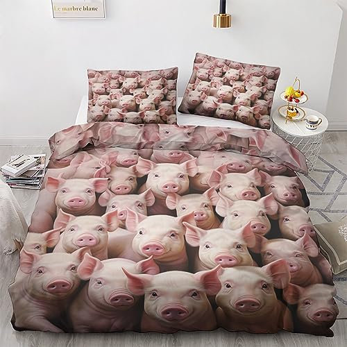 GEDAEUBA Schwein Bettwäsche 140x200 Sommer - Lustige Bauernhoftiere Bettbezug 140x200 2er Set, Wendebettwäsche und Kissenbezug 70x90, Weiche Mikrofaser Bettwäsche-Sets mit Reißverschluss