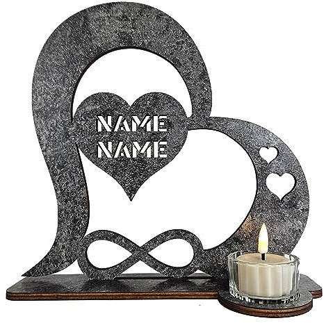 Waluna® Liebesgeschenk Teelichthalter ewige Liebe mit Zwei Namen Hochzeitsgechenk für Brautpaar Geschenk zum Jahrestag in 12 Farben