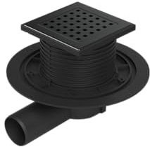 Bodenablauf - Duschablauf 125 x 125 mm - Edelstahl - DN 50 - Geruchsverschluß schwarz (G1 381-AC)