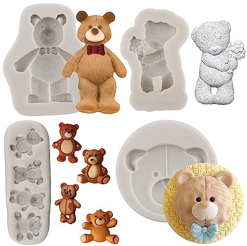 MYPRACS Set di 4 stampi in silicone a forma di orsetto, per decorare torte, pasta di gomma, cupcake, caramelle, cioccolato, argilla polimerica