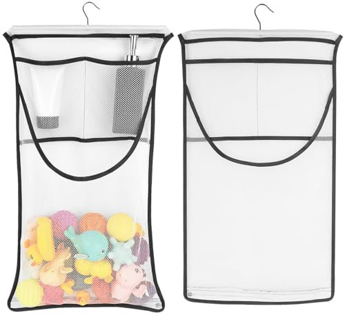 Adorila 2 Pack Mesh Bath Toy Holder, Large Capacity Bath Toy Storage Organizer, Bottom Zipper Mesh Net Shower Caddy for Bathtub Toys (Dark Grey), Black