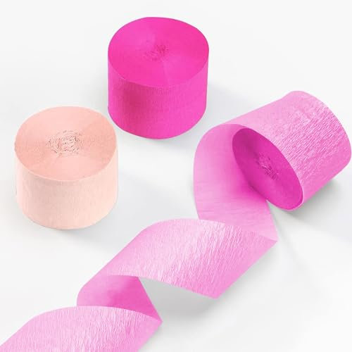 ZYOOO 6 Rollen KreppPapier Streamer, 25m hängende Kreppband Seidenpapier für Mädchen Geburtstag, Baby/Braut Dusche, Party Dekorationen (Pink)