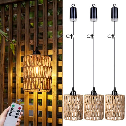 ALL FORTUNE 3 Pack Battery Operated Chandelier, Battery Operated Hanging Pendant Light with Warm White Bulb, 4*AA Battery Powered, for Gazebo Pergola Porch Patio Outdoor Indoor Decor Lighting
