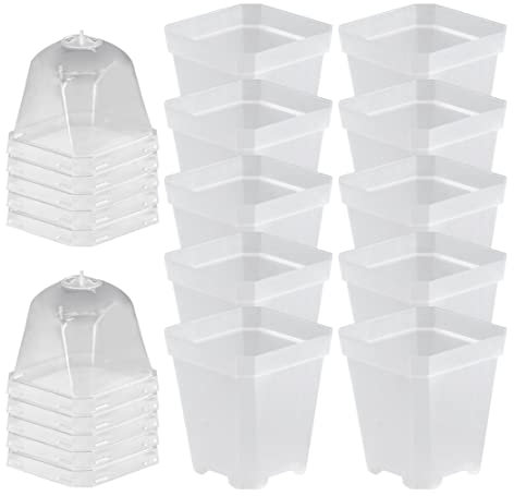 Clear Flower Pots Clear Nursery Plant Pot Plastic Clear Flower Pot Seed Pot with Humidity Dome for Garden Supply 10PCS