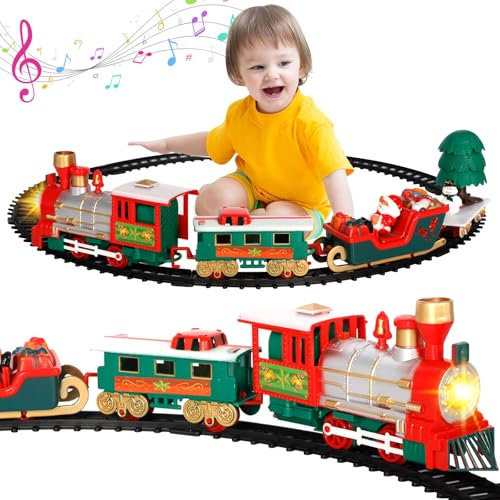 RDDAIPE Trenino Albero di Natale, Trenino Elettrico Natalizio, Trenino Natalizio con Luci e Suoni,Treno per Albero di Natale,per Decorazioni dell'albero di Natale, un Regalo Giocattolo per I Bambini