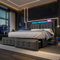Polsterbett Doppelbett 160x200, LED Stauraumbett Jugendbett mit 4 Schubladen&USB C Ladefunktion&Staufach, Bett Funktionsbett Rückenlehne Bettgestell mit Holz Lattenrost, Baumwolle, Ohne Matratze, Grau