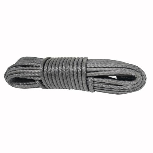 PreAsion 1/4inch x 100 Feet 10141lbs Winch Rope 6mm x 100ft 12-Strand Braided Rope Grey Synthetic Winch Cable