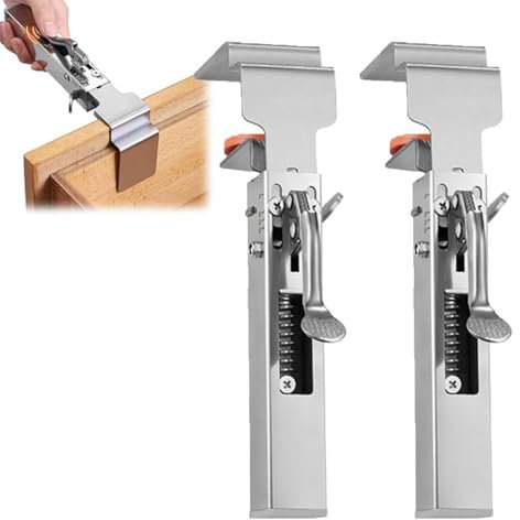 2 Pcs Adjustable Drawer Fixing Clamp Cabinet Hardware Jig Universal Cabinet Installation Clamps Stainless Steel Fixing Clips Drawer Front Installation Clamps for Carpenter Household Tables Desks Mount