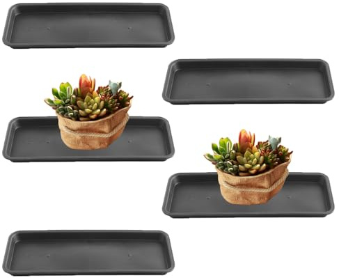 5 PCS Plant Trays for Pots Rectangular Plastic Plant Saucer Leakproof Plant Drip Trays Heavy Duty Plant Water Catcher Tray for Indoor Outdoor 15.9 * 5.9 * 0.7inch Black Plastic Plant SaucerPlant