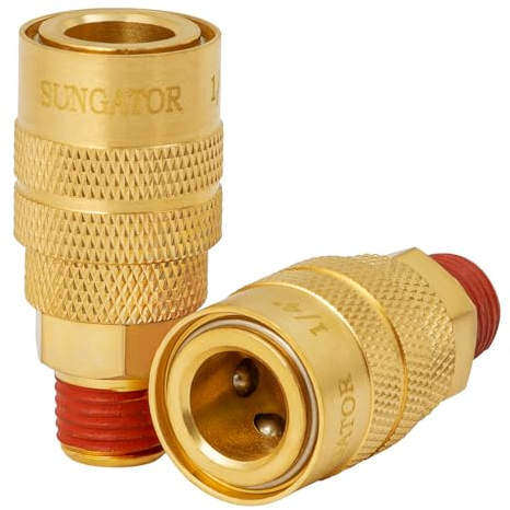 SUNGATOR 3/8 Inch Male NPT Air Hose fittings with 1/4 Inch Flow Hole, Brass Industrial NPT Couplers, 3/8'' to 1/4'' Air Line Quick Connect Fittings, Compressor Hose Connectors, 2 Pack