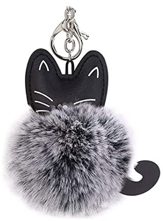 Porte-clés boule en peluche mignon chat de dessin animé fourrure artificielle pompon porte-clés pendentif pour femme