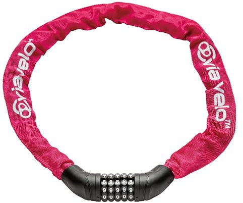 Via Velo Bike Chain Lock, 5-Digit Resettable Combination Heavy Duty Anti-Theft Bicycle Lock, 2.95 Ft Security Bike Locks for Scooter, Motorcycle, Gate, Fence, Valuables Etc(Rose Red)