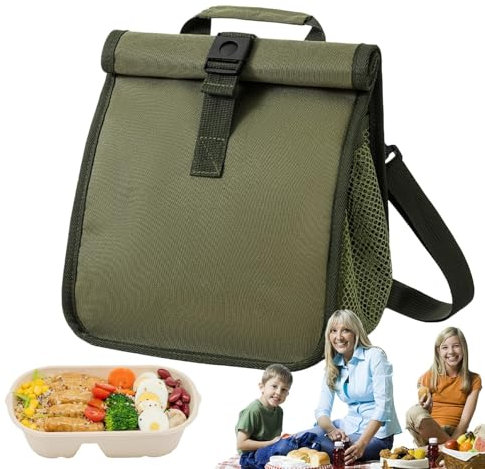 Bolsa de almuerzo plegable con aislamiento, lonchera plegable, Bolso de mano para el almuerzo, Bolsa de almuerzo resistente al agua para mujeres y hombres, lonchera con correa ajustable para el hombro
