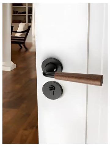 Nussbaum-Türschloss for den Innenbereich, Schlafzimmer, Zimmertür, Retro-Stil, magnetisches Türschloss, geteilter Türgriff(Black,72 magnetic lock)