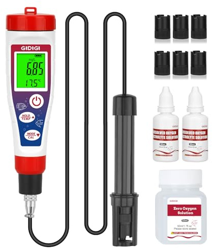 Digitales Messgerät für gelösten Sauerstoff mit 4,92 Fuß langem Sondenkabel, Sauerstoffmessgerät für gelösten Sauerstoff mit Zubehör, Aquarium-Teich-Testkit 0,0–40,0 mg/l für Aquarium, Wein