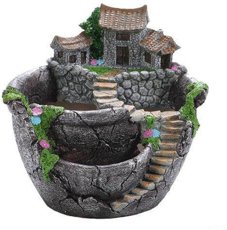 HpLive Sukkulenten-Töpfe, Dekorativer Blumentopf für Garten, 17,5 x 17 x 16 cm Feengarten Miniatur-Landschaft für Sukkulenten und Kakteen(Silber)