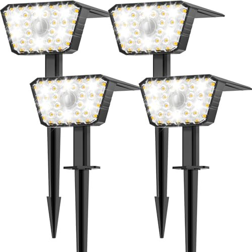 GOLUMUP Lampe Solaire Exterieur Detecteur de Mouvement 4 Pièces, Lumiere Solaire Exterieur 4 Modes, IP67, Éclairage Exterieur Solaire Installation Mur/Sol pour Jardin Terrasse Garage - Blanc Chaud
