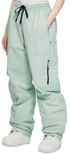 Topassion Schneehose Damen Ski Hosen Wasserdicht Snowboardhose Winter Mädchen Skihose Übergröße Winterhose mit Hosenträgern Baggy Ski Pants Thermo Softshellhose Skibekleidung Latzhose(Mint Green,S)