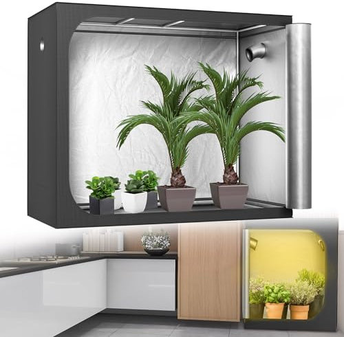 YRHome Growzelt für Indoor Growbox Lichtdicht & Wasserdicht mit Transparentem Sichtfenster Pflanzenzelt aus 600D Oxford-Stoff Zuchtzelt Indoor Anbauzelt Grow Tent für Tomaten Gemüse - 60x60x140cm