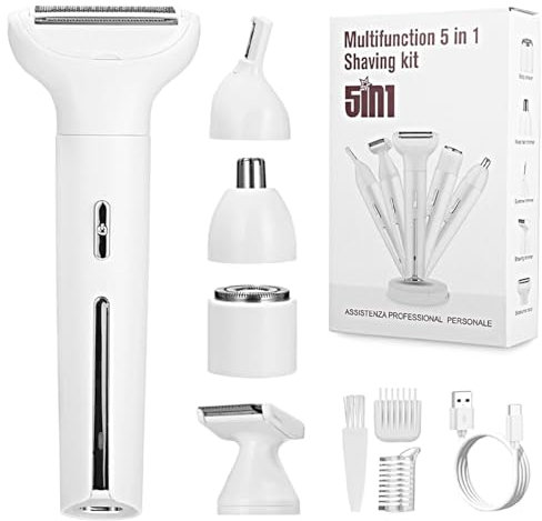 Cexovo Rasierer Damen 5-in-1 Intimrasierer für Frauen Elektrischer Damenrasierer Damenrasierer Elektrisch mit USB-Ladestation für Körper Achseln Bikini Augenbrauen und Nase