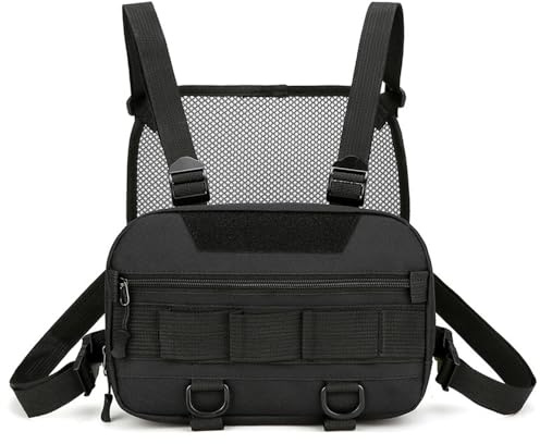 MiOYOOW Sac de Poitrine Tactique, Chest Rig Pack Respirant, Pochette Pectorale à Fermeture éclair pour les Entraînements, la Course à Pied, le Cyclisme