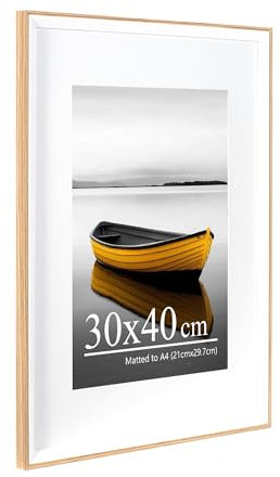 Baoee Eiche weiß Zweifarbiger Bilderrahmen 30×40cm mit 21x29.7cm Passepartout,Fotorahmen mit Acrylglas,Posterrahmen, Zertifikatsrahmen,Wandmontierbar